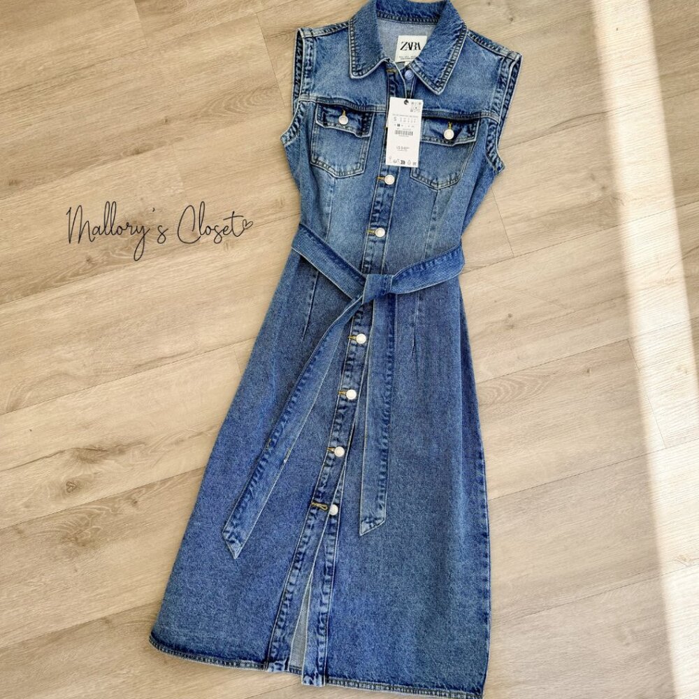 Zara Sleeveless Denim Midi Dress – Size Small 💙